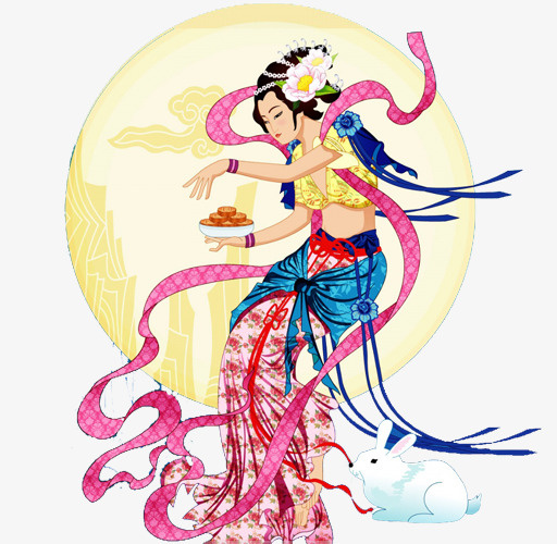 中秋古典人物月亮玉兔中国风免抠
