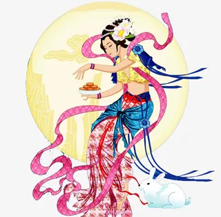 中秋古典人物月亮玉兔中国风免抠