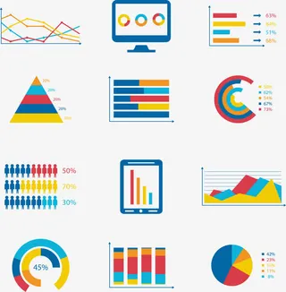 矢量手绘彩色扁平图表数据免抠