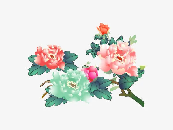 手绘中国风牡丹花朵免抠