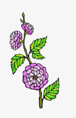 刺绣绿叶花朵免抠