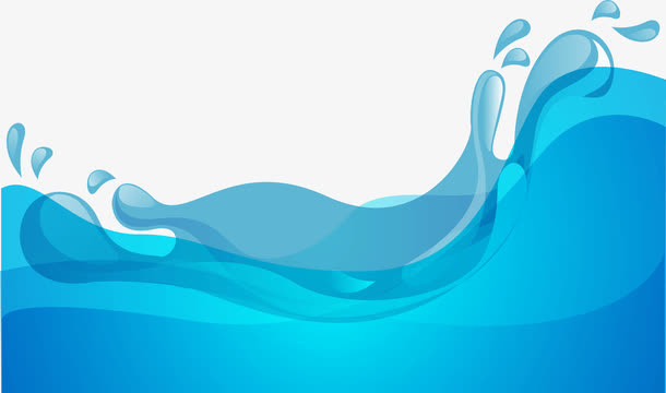 蓝色手绘卡通湖水浪花免抠