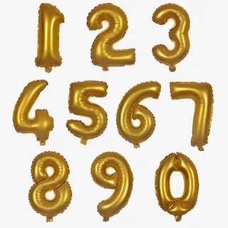 亚金色数字铝膜气球免抠