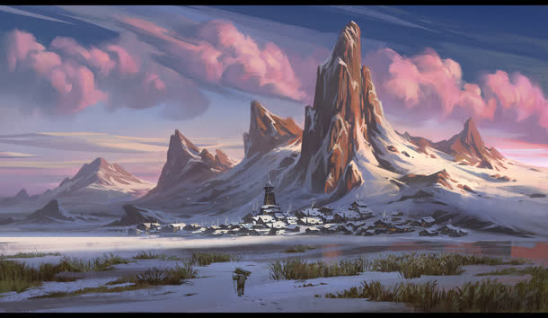 彩绘立绘风格雪山环境渲染天空效果免抠