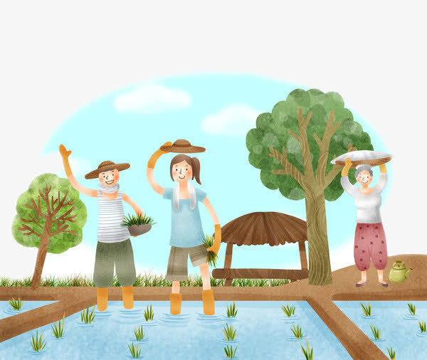 手绘春耕插秧免抠