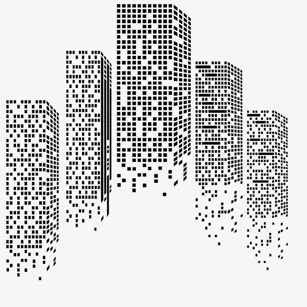 黑色像素化科技感创意写字楼图形哦免抠