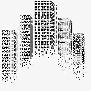 黑色像素化科技感创意写字楼图形哦免抠