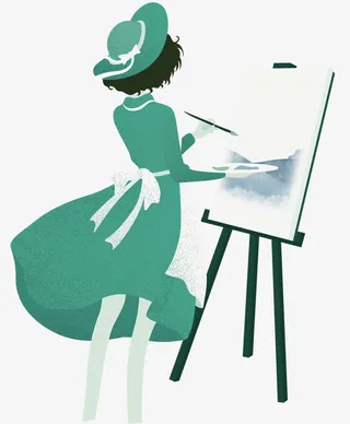 绿色春天户外写生海报免抠