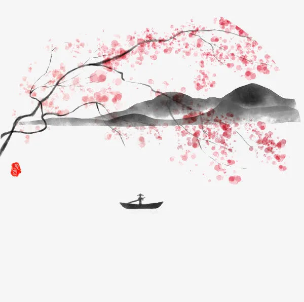 水墨桃花免抠