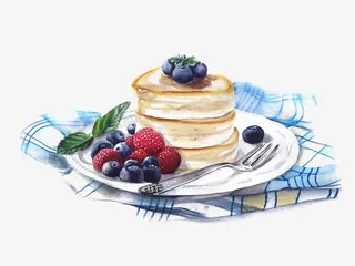 手绘蓝莓松饼免抠