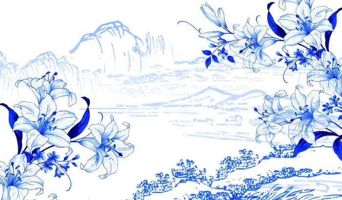 简约手绘花卉远山广告高清