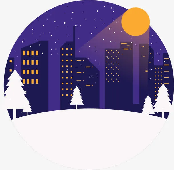 紫色雪地夜晚标签免抠
