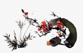 水墨竹子梅花素材图免抠