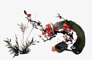 水墨竹子梅花素材图免抠