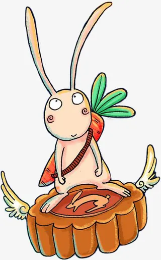 中秋节手绘兔子骑月饼免抠
