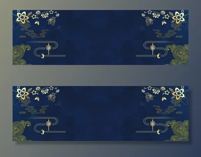 新年中国风扁平蓝色红色电商海报背景高清复古中国风背景