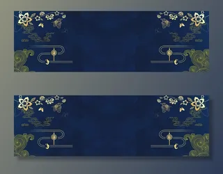 新年中国风扁平蓝色红色电商海报背景高清复古中国风背景