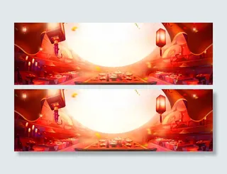 鸡年元宵节大促大气中国风红色食品海报背景高清