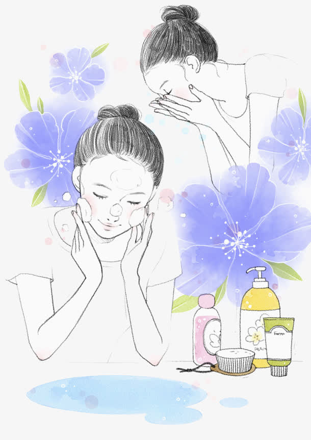 正在洗脸的女孩免抠