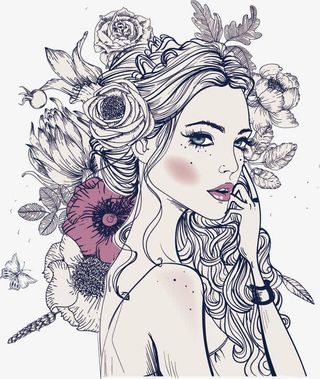 美女印花矢量图免抠