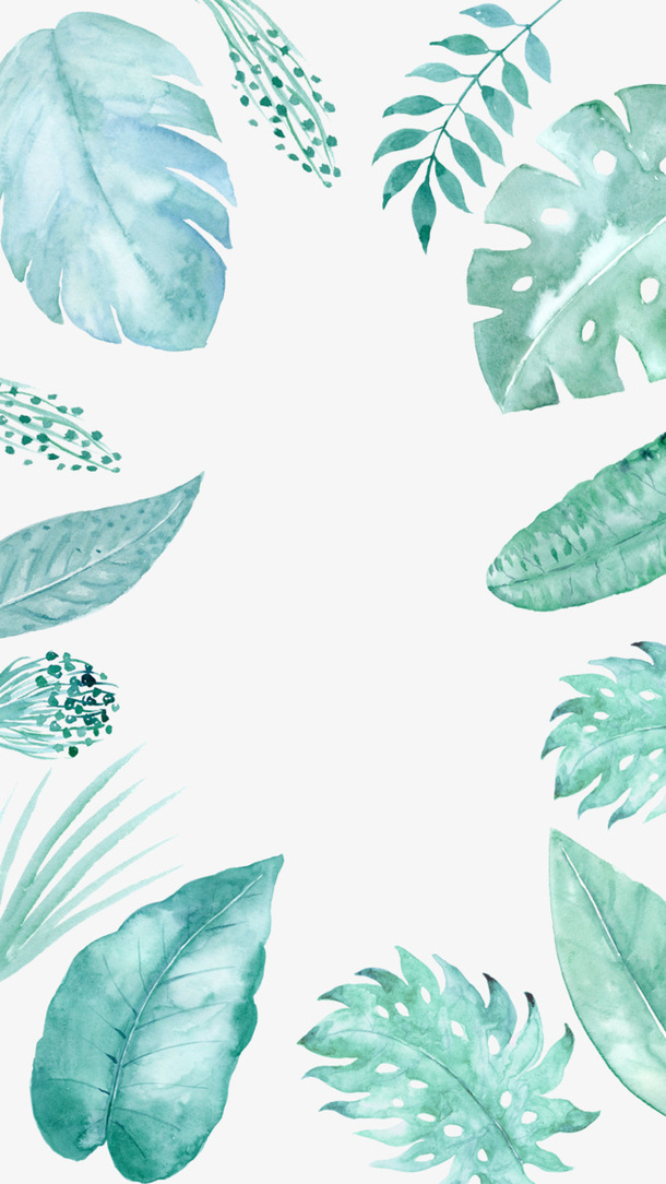 手绘绿色叶子元素免抠