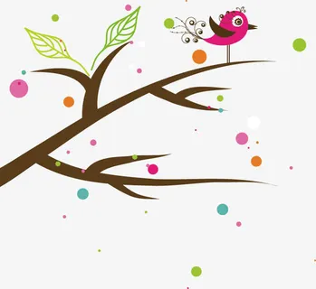 卡通可爱树枝小鸟免抠