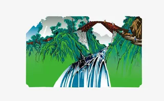 挂画山水瀑布免抠