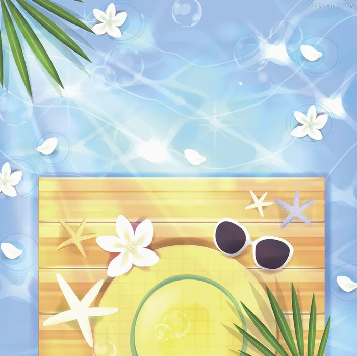 手绘夏日海滩旅游平面广告高清