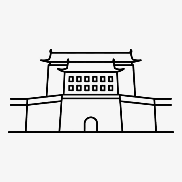 西安城市古楼线条免抠