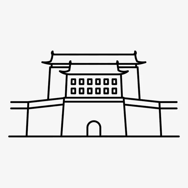 西安城市古楼线条免抠