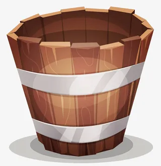 手绘矢量棕色装水木桶免抠