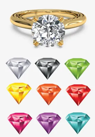 砖石黄金戒指和各色砖石免抠