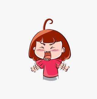 可爱卡通风格小女孩抓狂奔溃矢量免抠