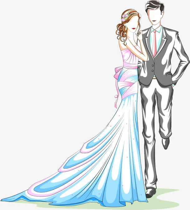 七夕情人节新郎新娘手绘免抠