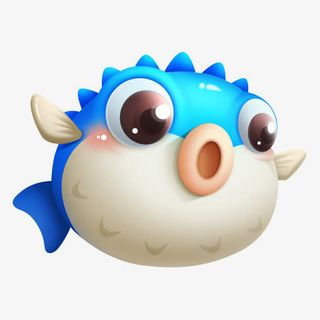 蓝色可爱卡通胖头鱼免抠