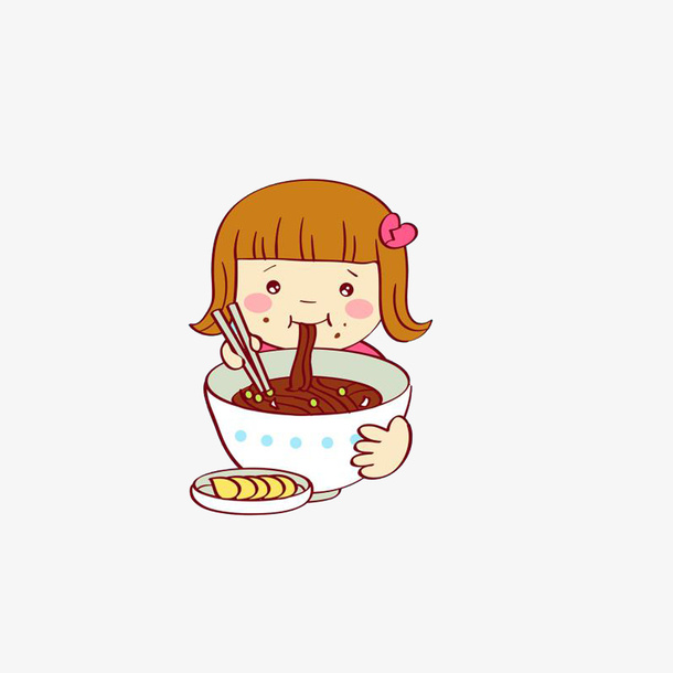 吃拉面的圆圆脸可爱女孩免抠