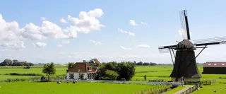 风车草地蓝天背景高清