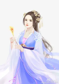 古风拿羽毛簪子的美女免抠