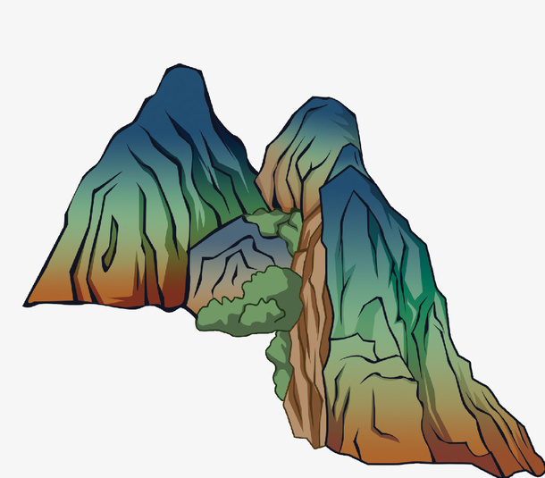 中国风手绘山水元素免抠