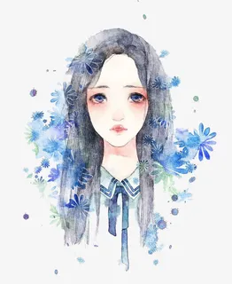 水彩女孩免抠