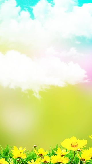 绿色春天踏青黄色花朵H5背景高清