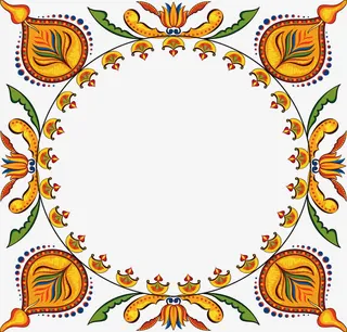 凤凰尾花纹圆形边框免抠