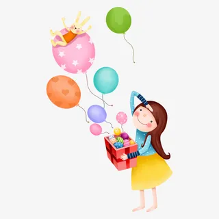 手绘玩耍的小女孩免抠图免抠