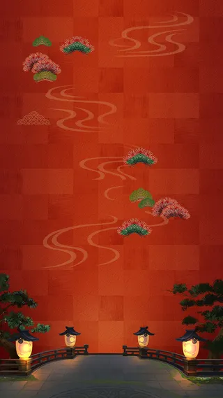 中国风古风红色H5背景高清