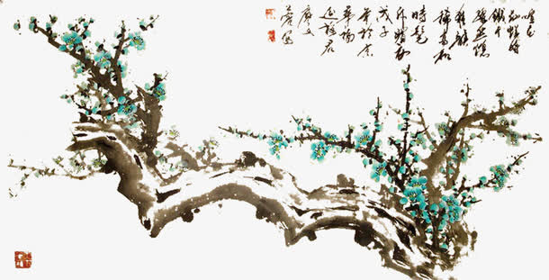 中国风梅花插画海报免抠