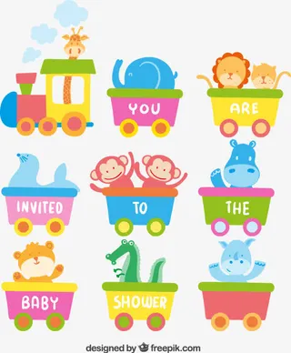 动物火车迎婴派对海报矢量素材下免抠