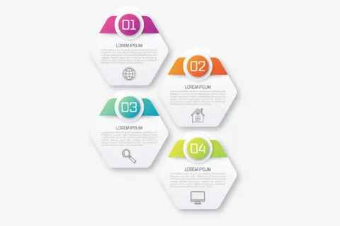 彩色商务五边形数据免抠