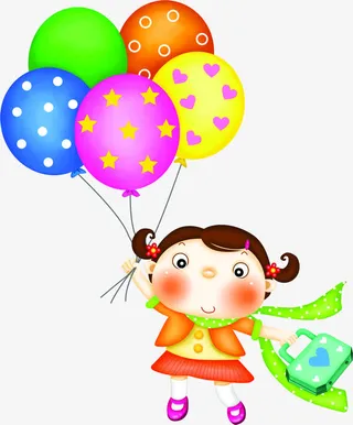 创意手绘扁平小孩子气球免抠
