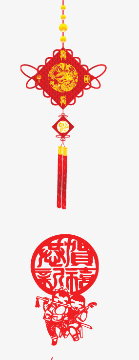 免抠红色中国结金色图案装饰免抠