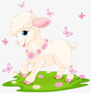 可爱动物小羊草地上玩耍免抠